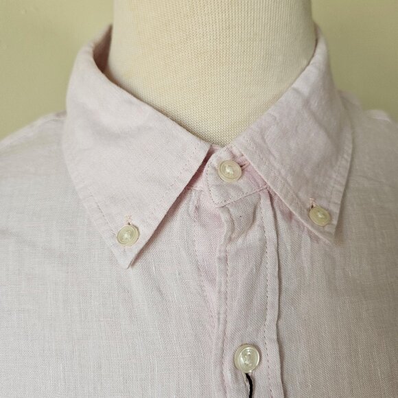 NWT MICHAEL KORS Slim Fit Linen Shirt M Light Pink Long Sleeve Button Preppy - Picture 3 of 7